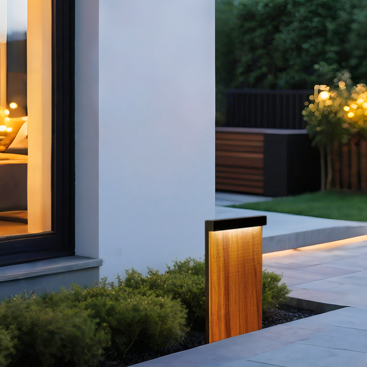 Moderne Außenleuchte LED Rechteckige Holz/Metall Garten