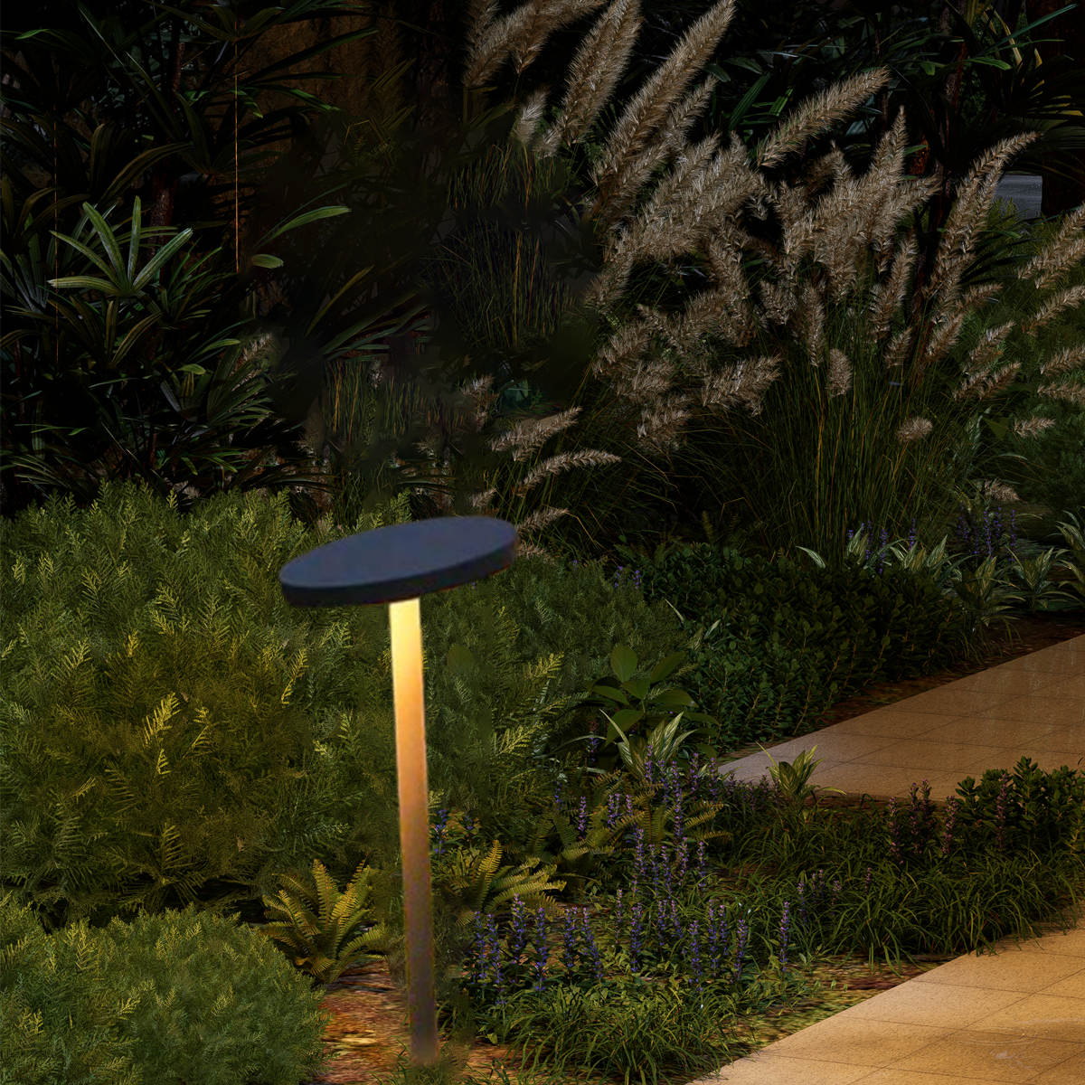 Moderne Außenwegleuchte LED Pilz Schwarz Metall Solar Garten/Außen
