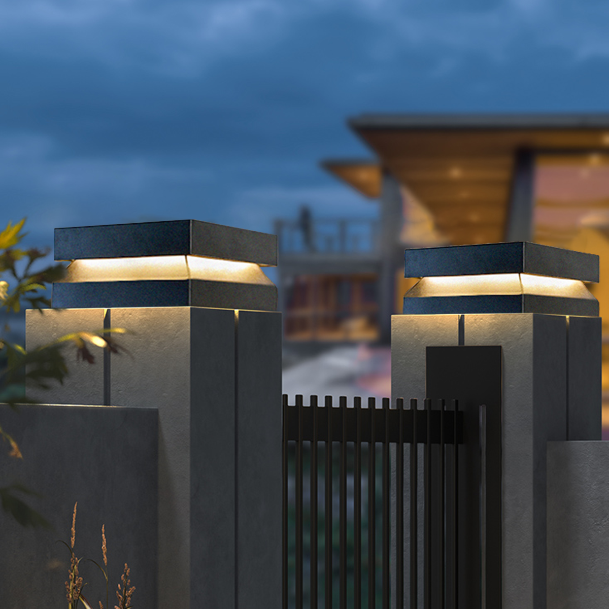 Modern Außensokelleuchte LED Metall Rechteckig Schwarz Solar Garten