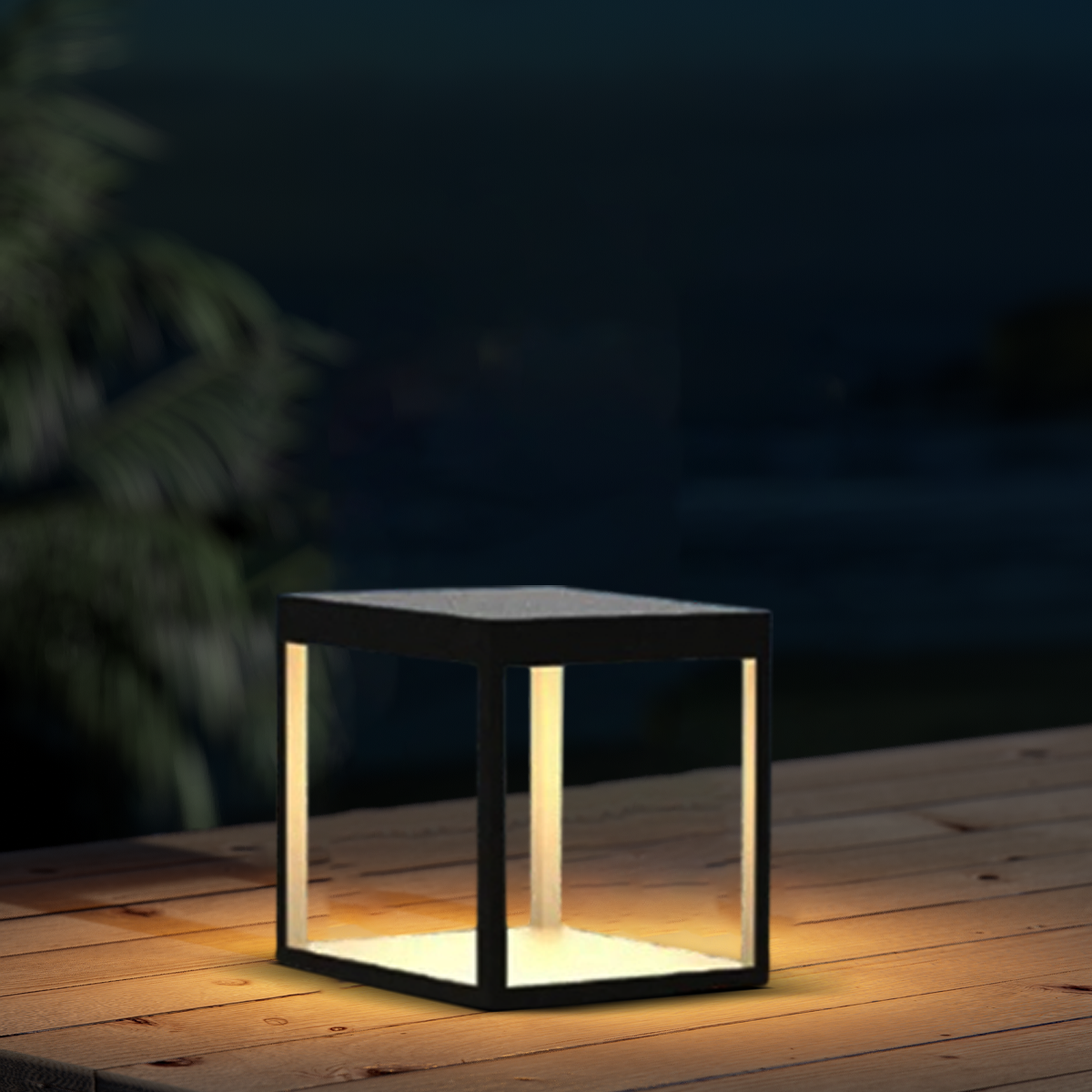 Minimalistische Außenstehleuchte LED Quadratisch Schwarz Metall Solar Garten 