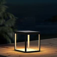Minimalistische Außenstehleuchte LED Quadratisch Schwarz Metall Solar Garten 