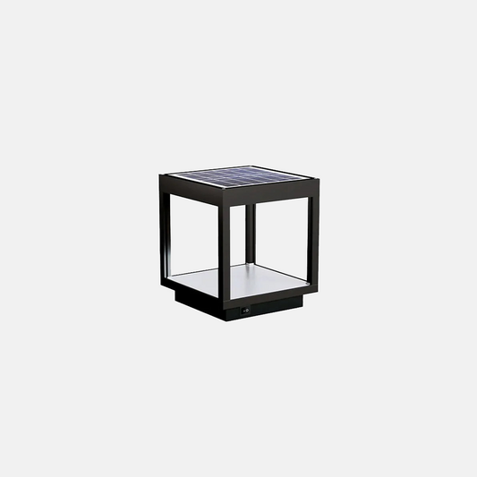Minimalistische Außenstehleuchte LED Quadratisch Schwarz Metall Solar Garten 