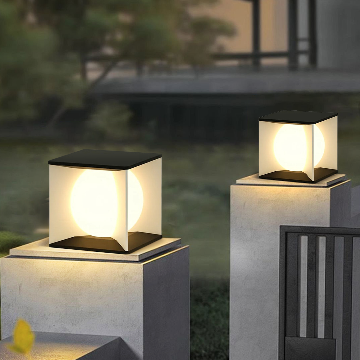 Modern Außensockelleuchte LED Quadratisch Schwarz Metall Hof