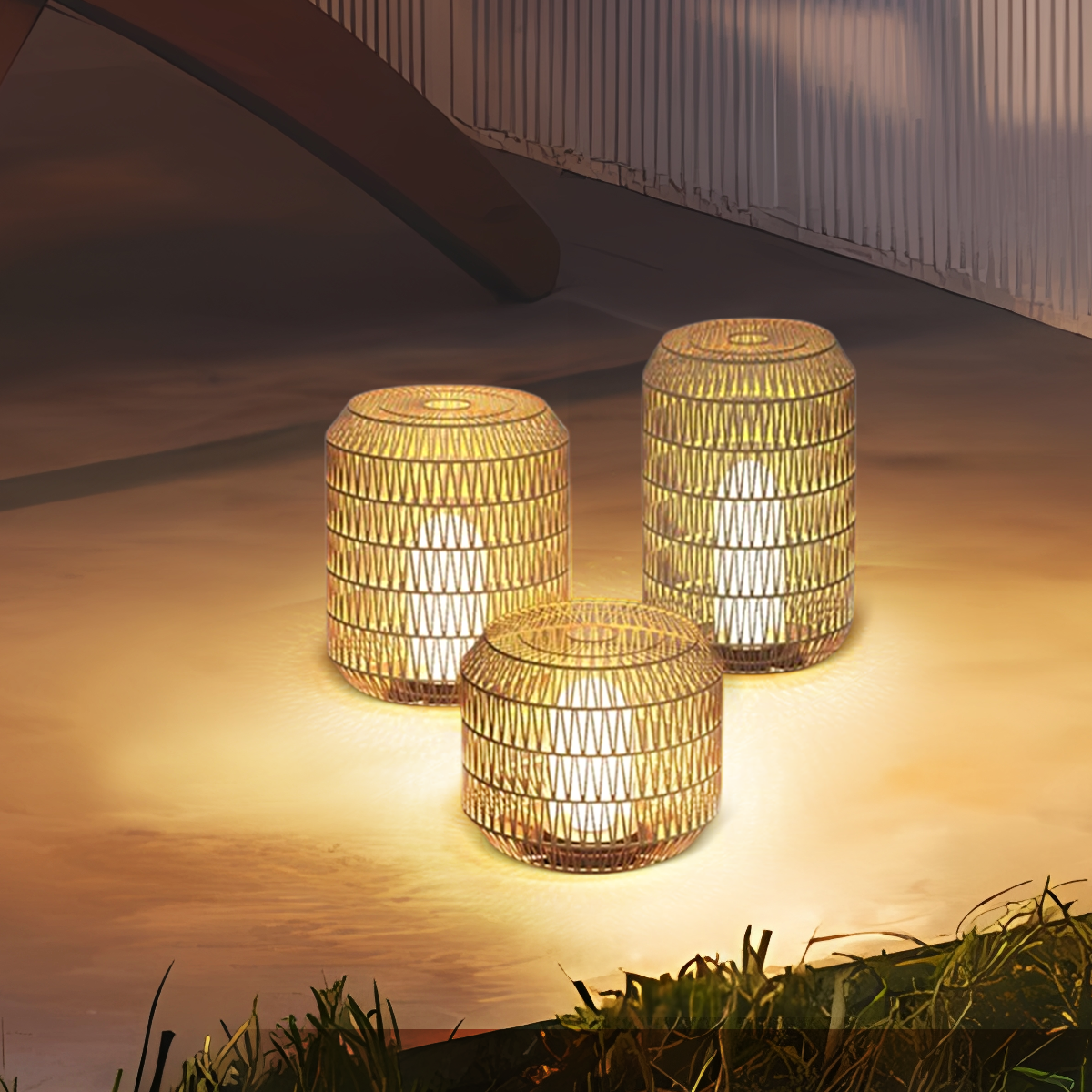 Landhausstil Außenstehleuchte LED Lanterne Rattan Khaki Solar Garten