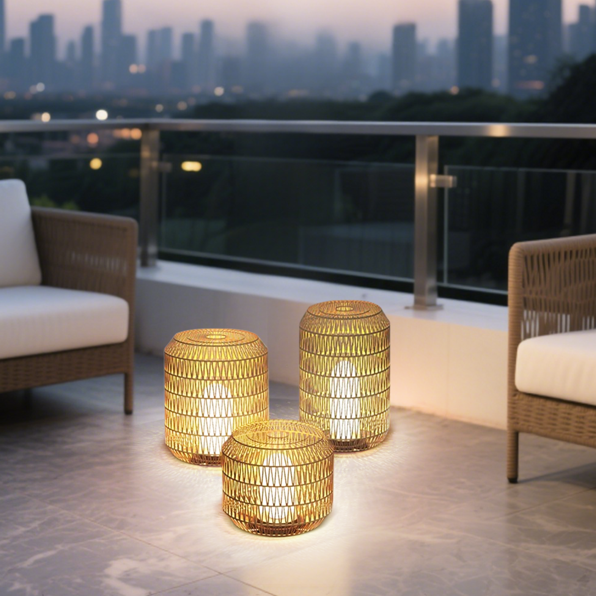 Landhausstil Außenstehleuchte LED Lanterne Rattan Khaki Solar Garten