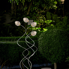 Art Deco Außenstehleuchte LED Blume Glas Silber Solar Garten