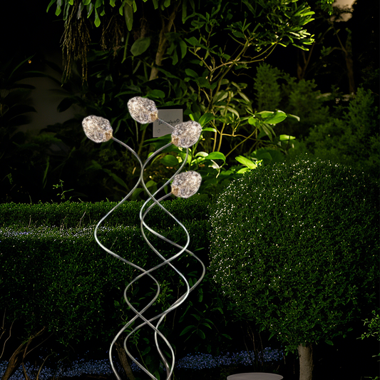 Art Deco Außenstehleuchte LED Blume Glas Silber Solar Garten