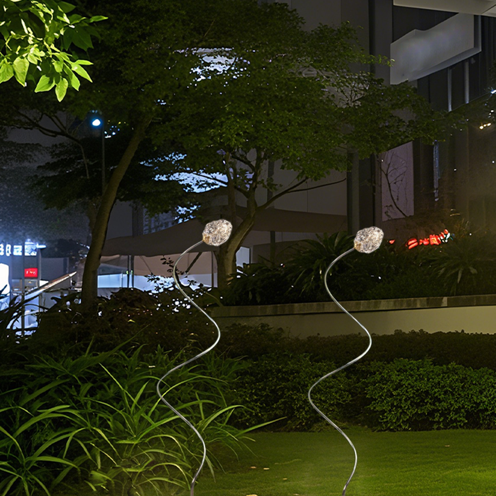 Art Deco Außenstehleuchte LED Blume Glas Silber Solar Garten