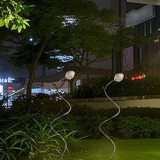 Art Deco Außenstehleuchte LED Blume Glas Silber Solar Garten