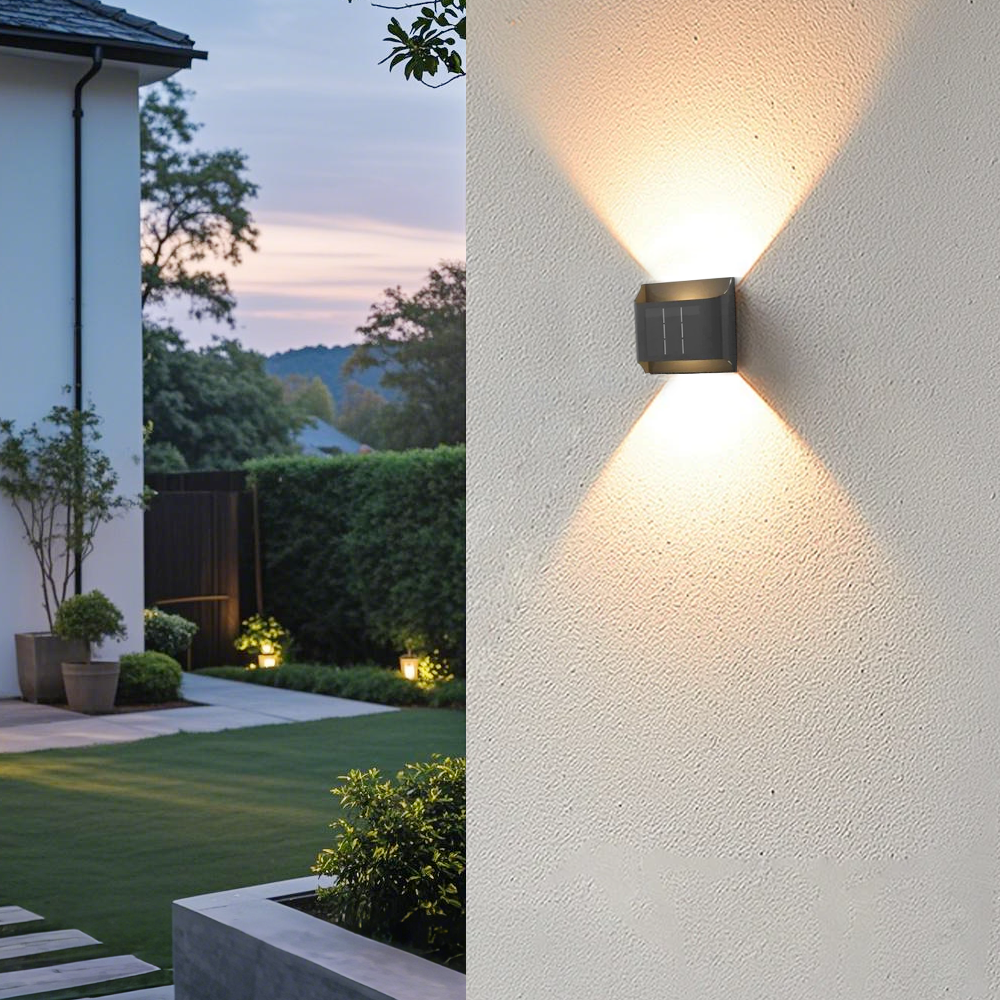 Modern Außenwandleuchte LED Solar Metall Schwarz Garten Terrasse Flur