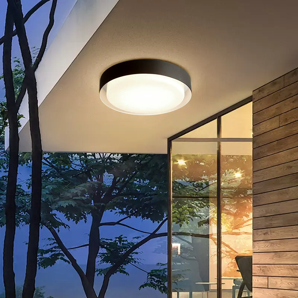 Modern Außendeckenleuchte LED Rund Schwarz Metall Flur/Hauseigang