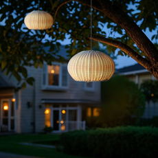 Landhausstil Außenpendelleuchte LED Laterne Beige Metall/Rattan Garten