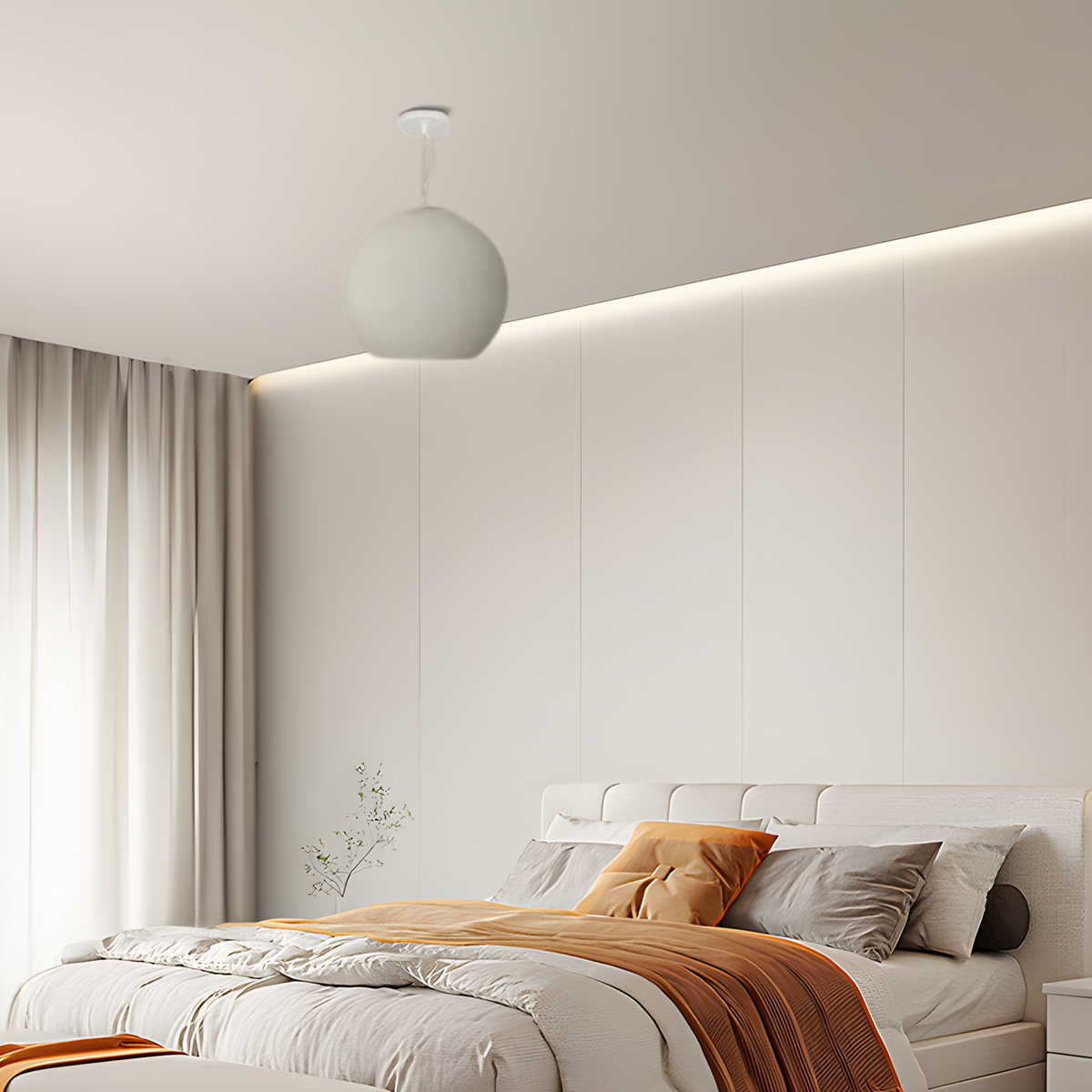 Modern Pendelleuchte LED Kugel Grau Metall Schlafzimmer