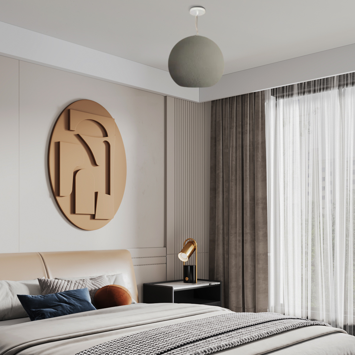 Modern Pendelleuchte LED Kugel Grau Metall Schlafzimmer