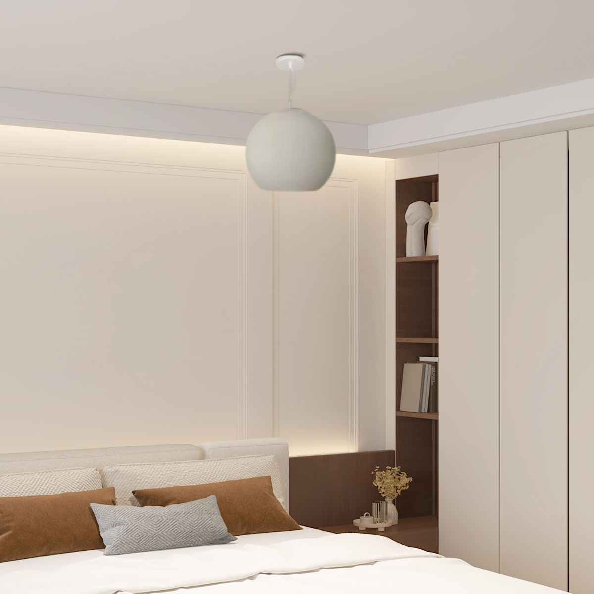 Modern Pendelleuchte LED Kugel Grau Metall Schlafzimmer