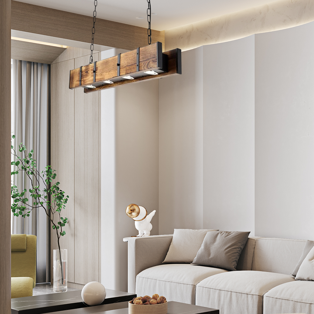 Retro Pendelleuchte Metall Holz Braun Esszimmer