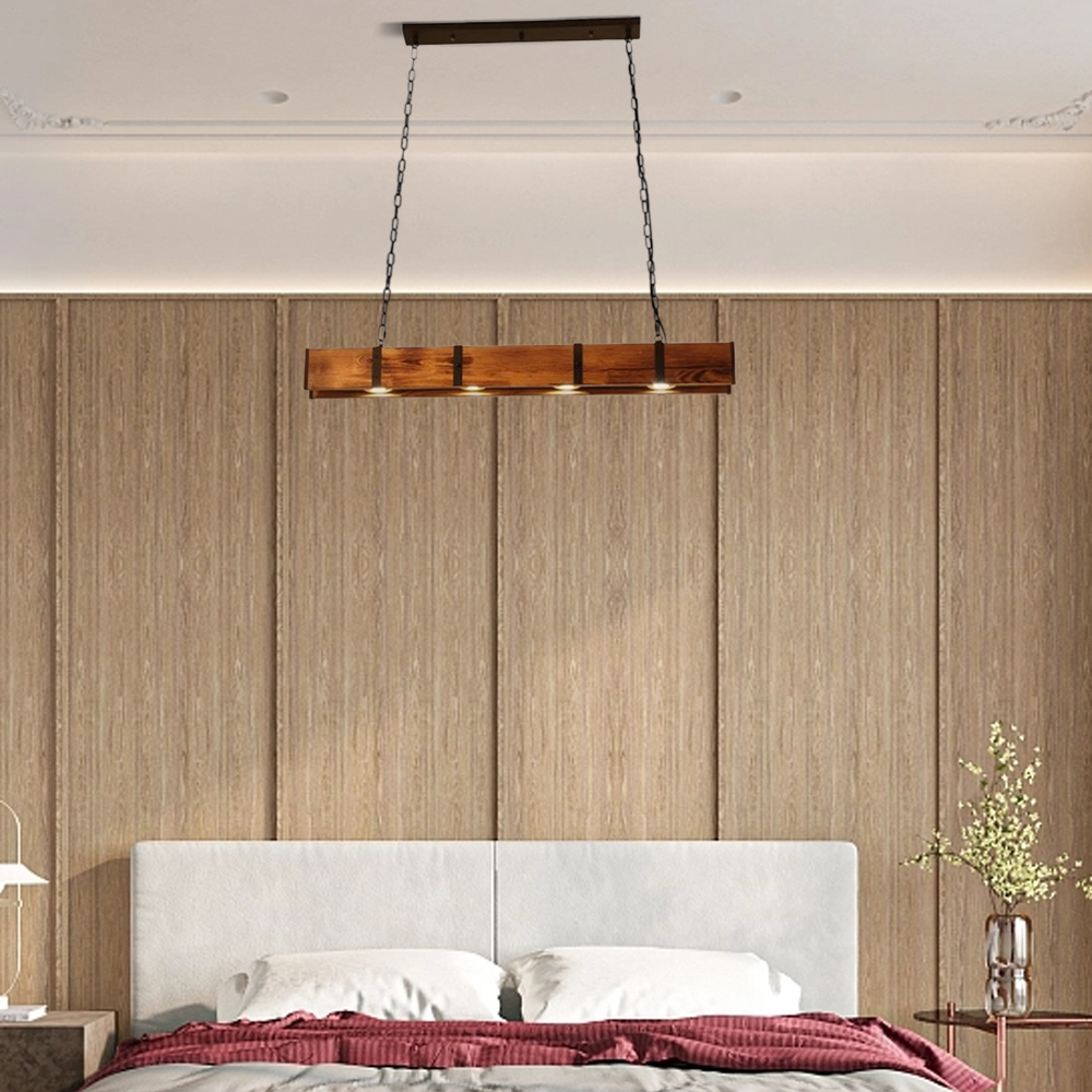 Retro Pendelleuchte Metall Holz Braun Esszimmer