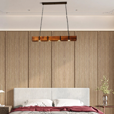 Retro Pendelleuchte Metall Holz Braun Esszimmer