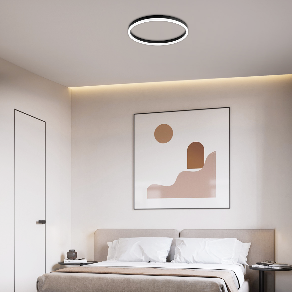Moderne Deckenleuchte LED Ring Schwarz Metall Schlafzimmer