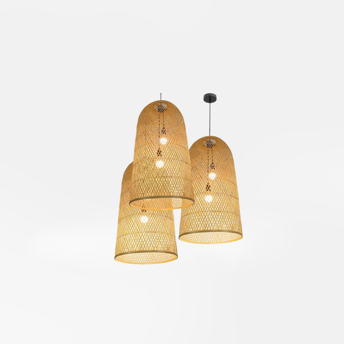 Landhausstil Pendelleuchte LED Bambus Kappenförmig Holz Wohnzimmer