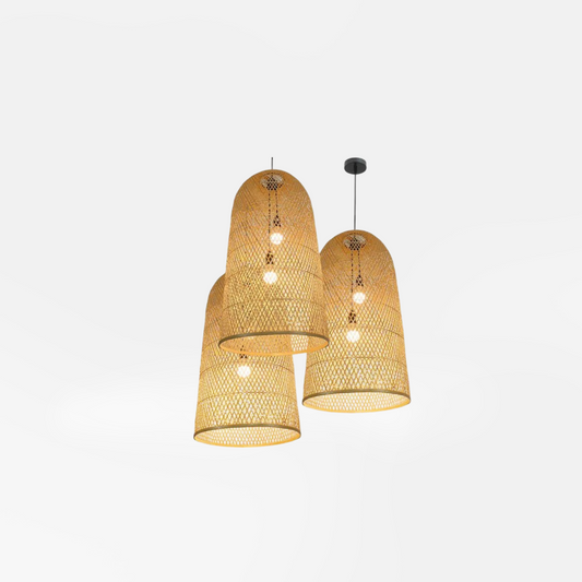 Landhausstil Pendelleuchte LED Bambus Kappenförmig Holz Wohnzimmer