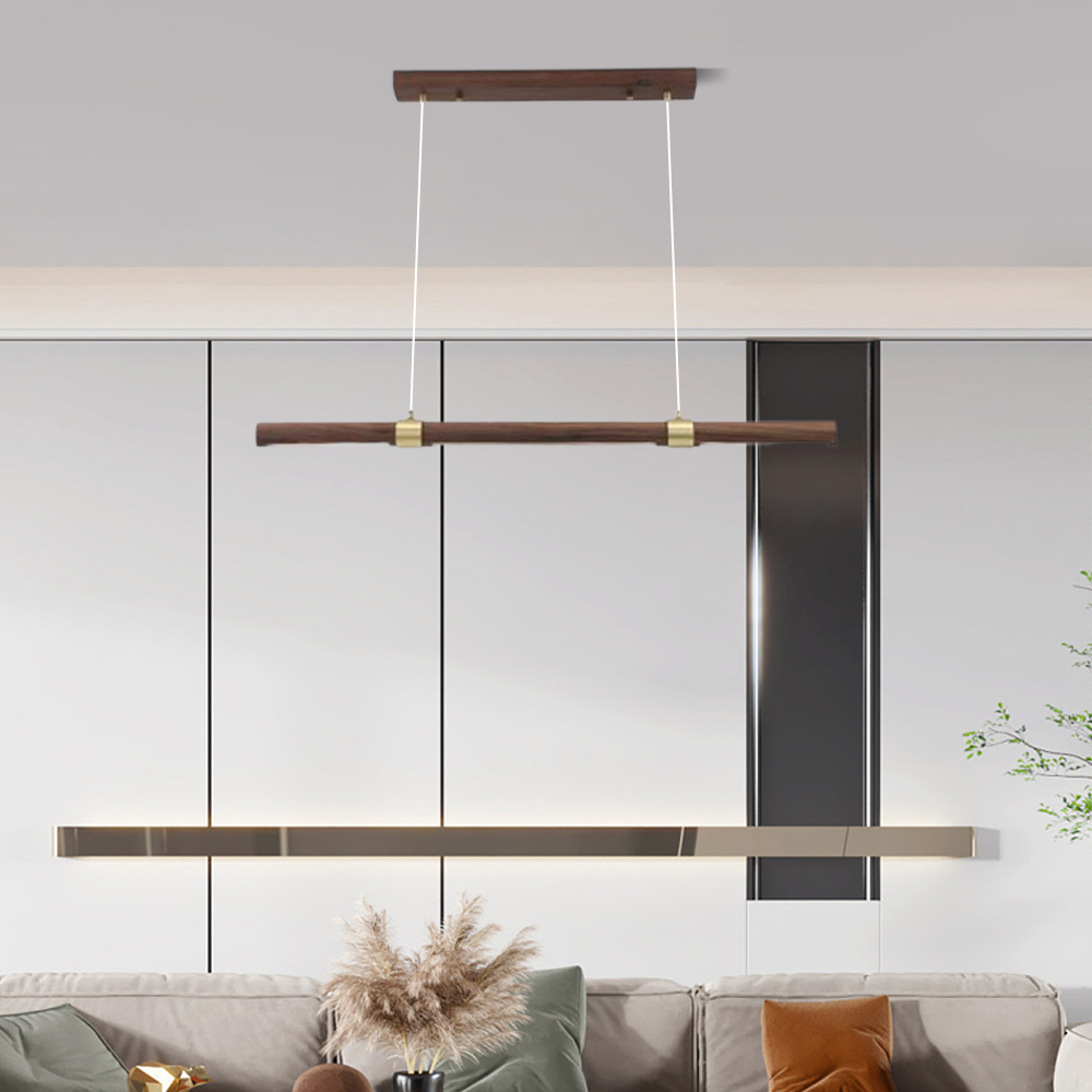 Vintage Pendelleuchte LED Linear Walnuss Holz Esszimmer 