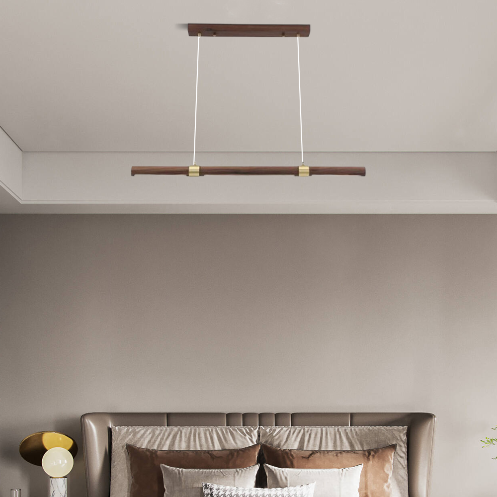 Vintage Pendelleuchte LED Linear Walnuss Holz Esszimmer 