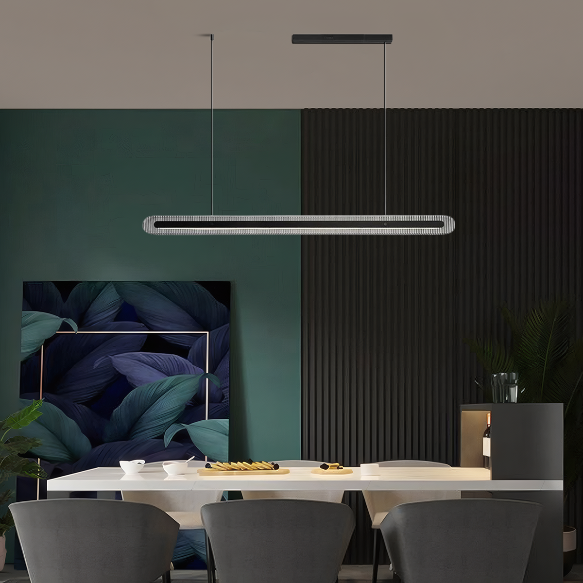 Modern LED Metall Pendelleuchte über dem Esstisch