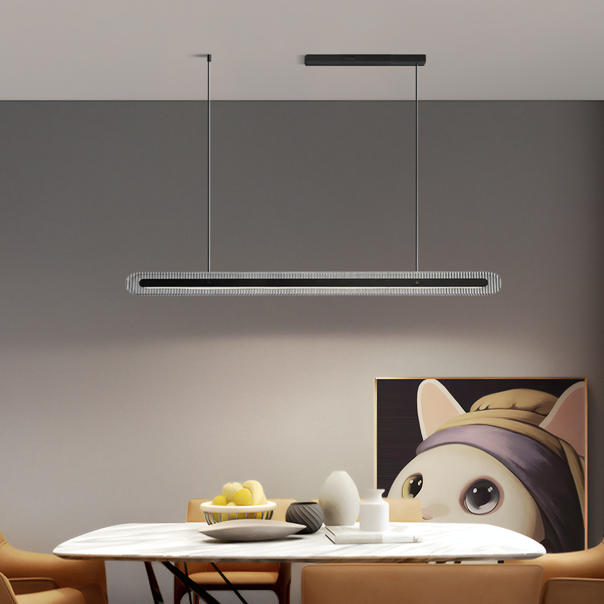 Modern LED Linear Pendelleuchte über dem Esstisch