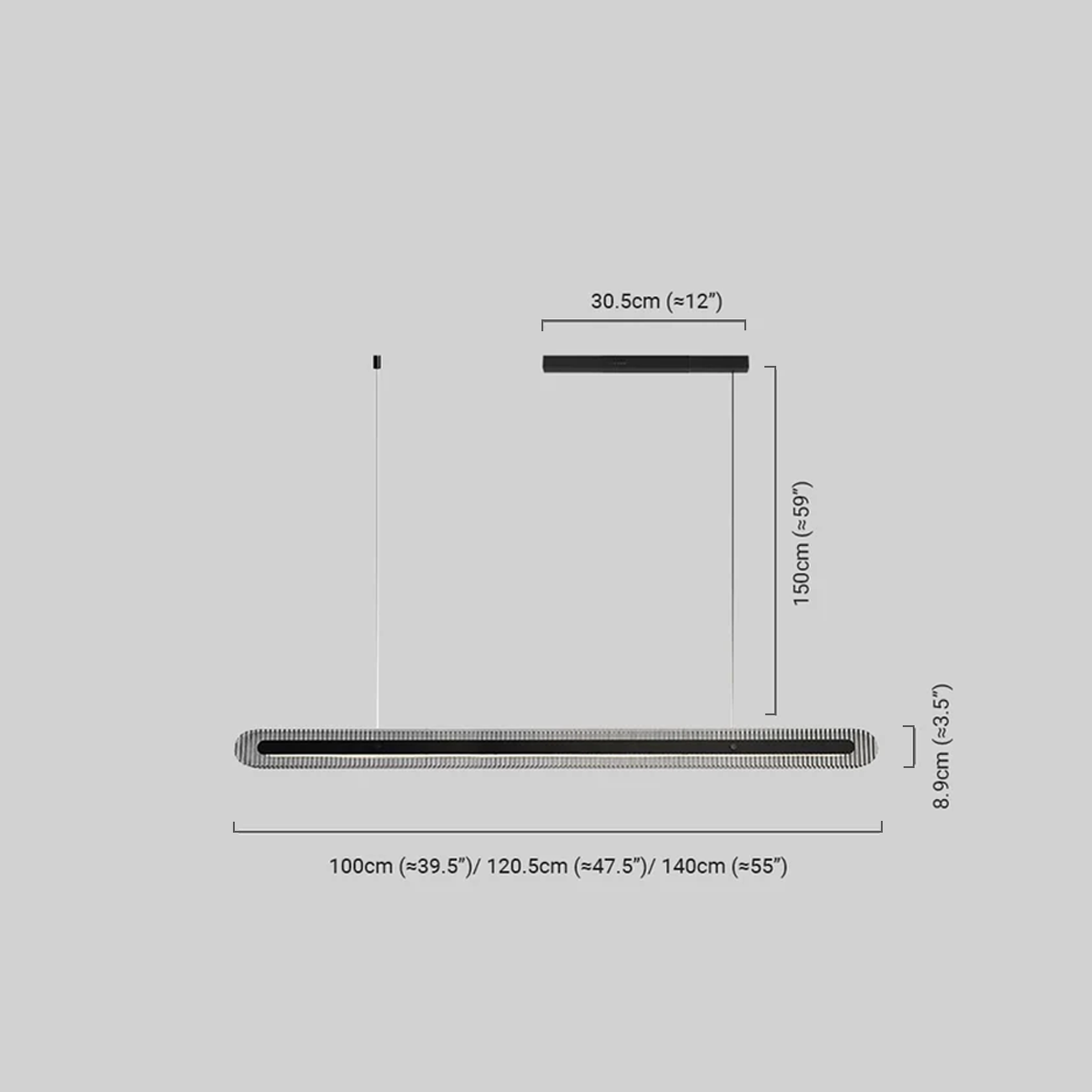 Maßzeichnung der Modern LED Metall Pendelleuchte