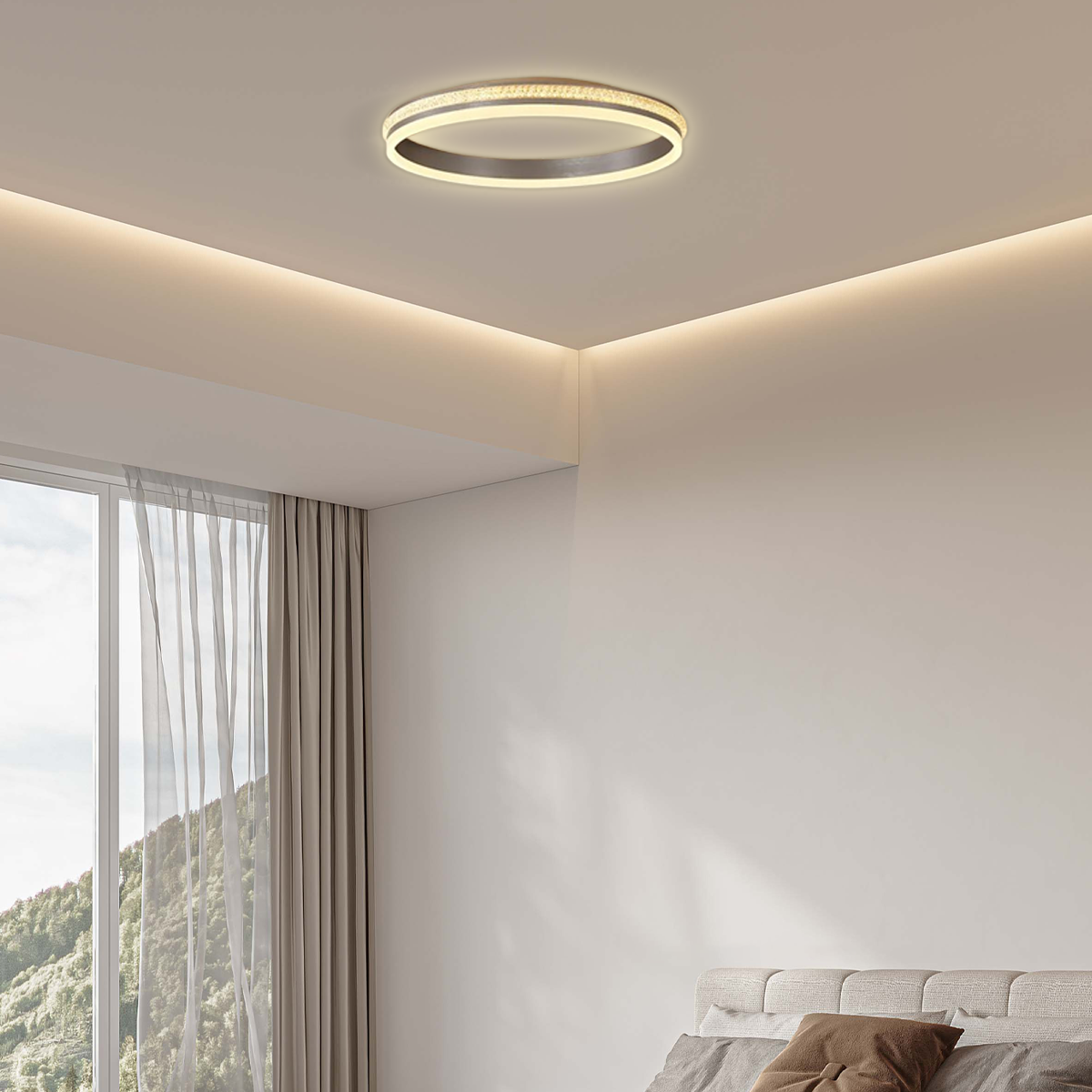 Modern Deckenleuchte LED Ring Gold Metall Acryl Schlafzimmer