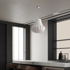Art Deco Pendelleuchte LED Latern Stoff Weiß