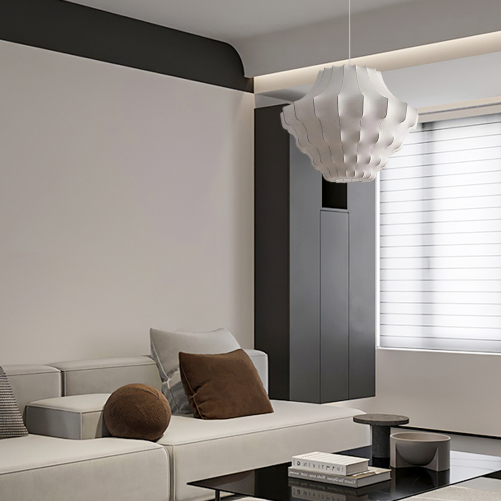 Art Deco Pendelleuchte LED Latern Stoff Weiß