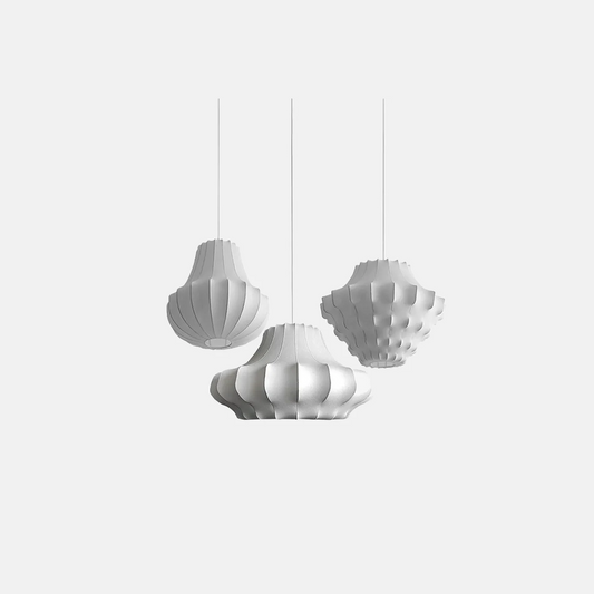 Art Deco Pendelleuchte LED Latern Stoff Weiß