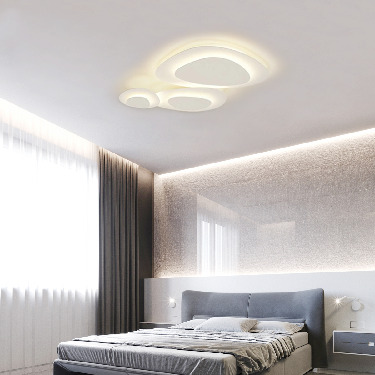 Moderne Deckenlampe mit Dreifarbdimmung für Wohn- und Schlafzimmer, an der Decke installiert