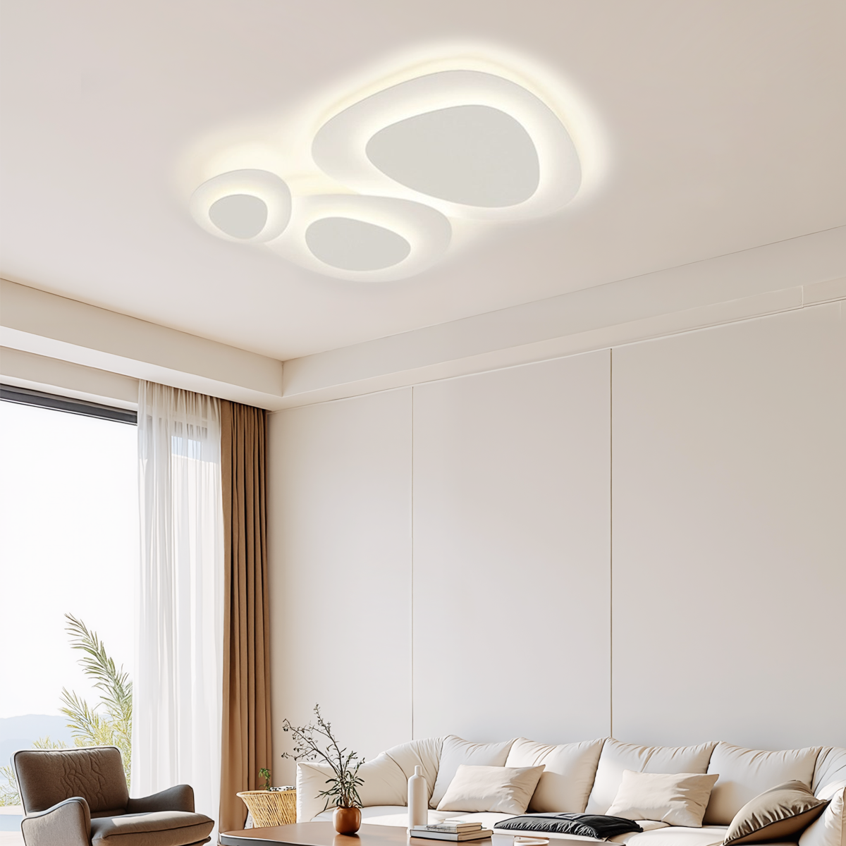 LED-Deckenlampe mit robustem Gehäuse und einstellbarer Farbtemperatur im Wohnzimmer montiert
