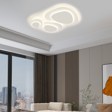 Weiße, moderne Deckenleuchte mit warm- und kaltweißem Licht für vielseitige Beleuchtung im Schlafzimmer