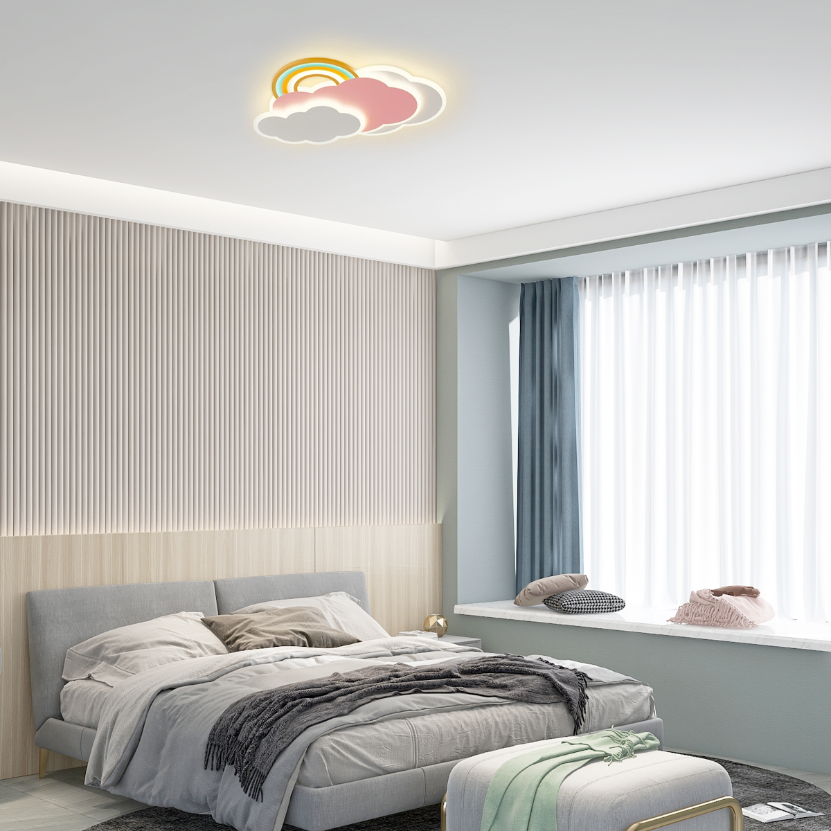 Modern Deckenleuchte LED Wolken Rosa Acryl Schlafzimmer