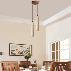 Modern  Pendelleuchte LED Zylindrisch Beige Holz Esszimmer