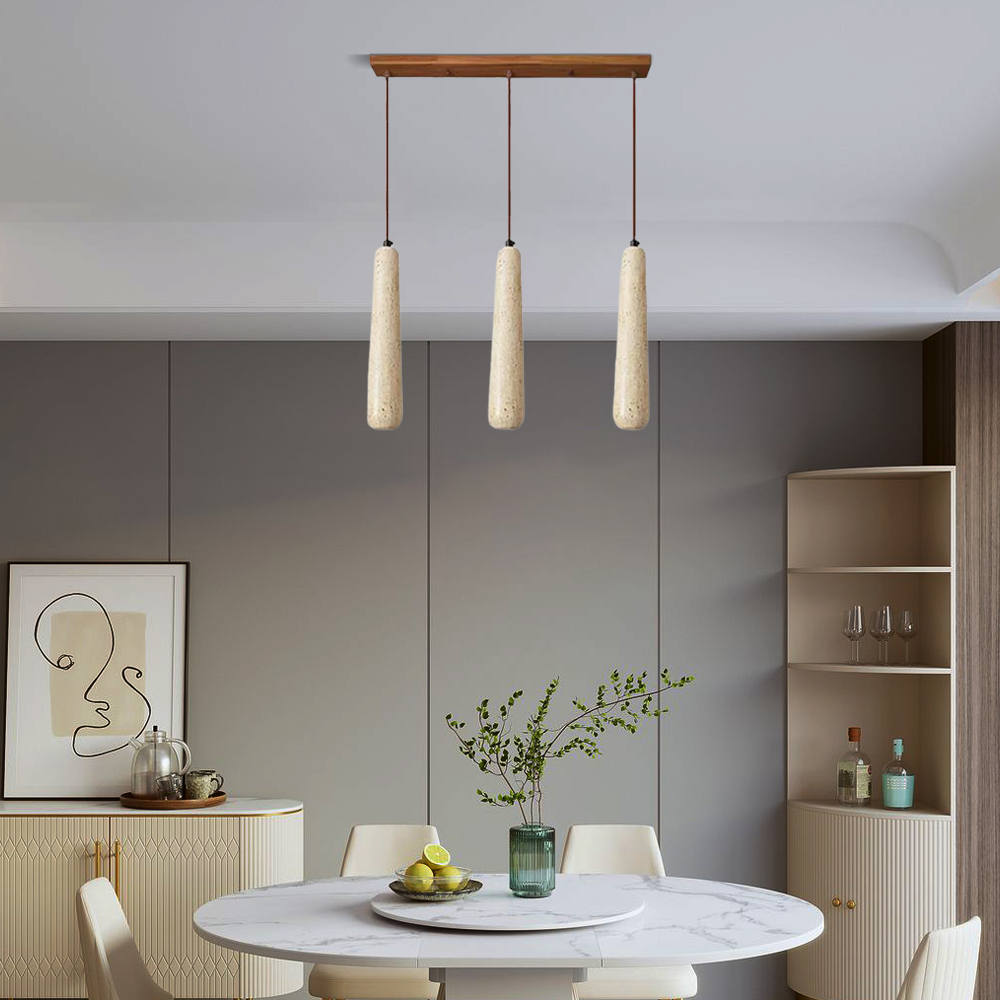 Modern  Pendelleuchte LED Zylindrisch Beige Holz Esszimmer