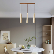 Modern  Pendelleuchte LED Zylindrisch Beige Holz Esszimmer