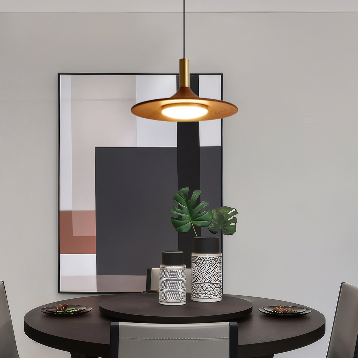 Vintage Pendelleuchte LED Walnuss Metall Holz Esszimmer