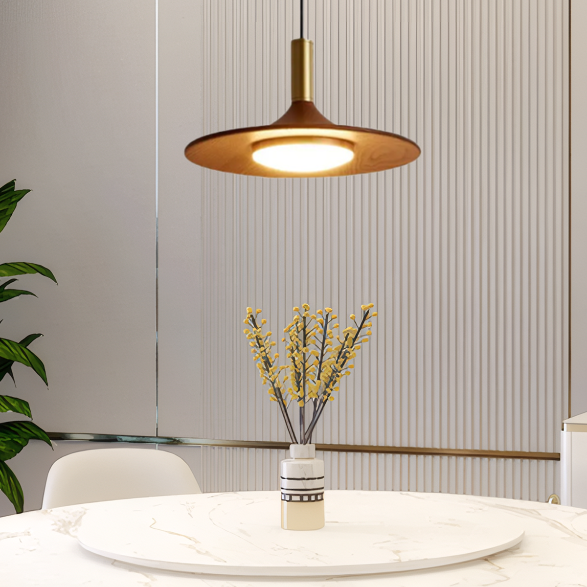 Vintage Pendelleuchte LED Walnuss Metall Holz Esszimmer
