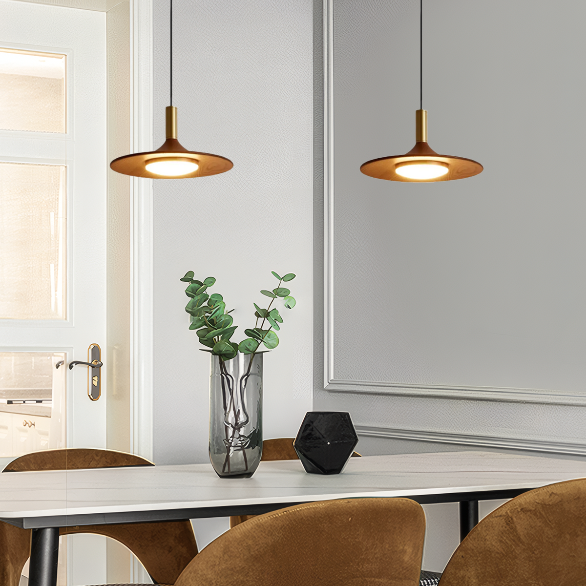 Vintage Pendelleuchte LED Walnuss Metall Holz Esszimmer