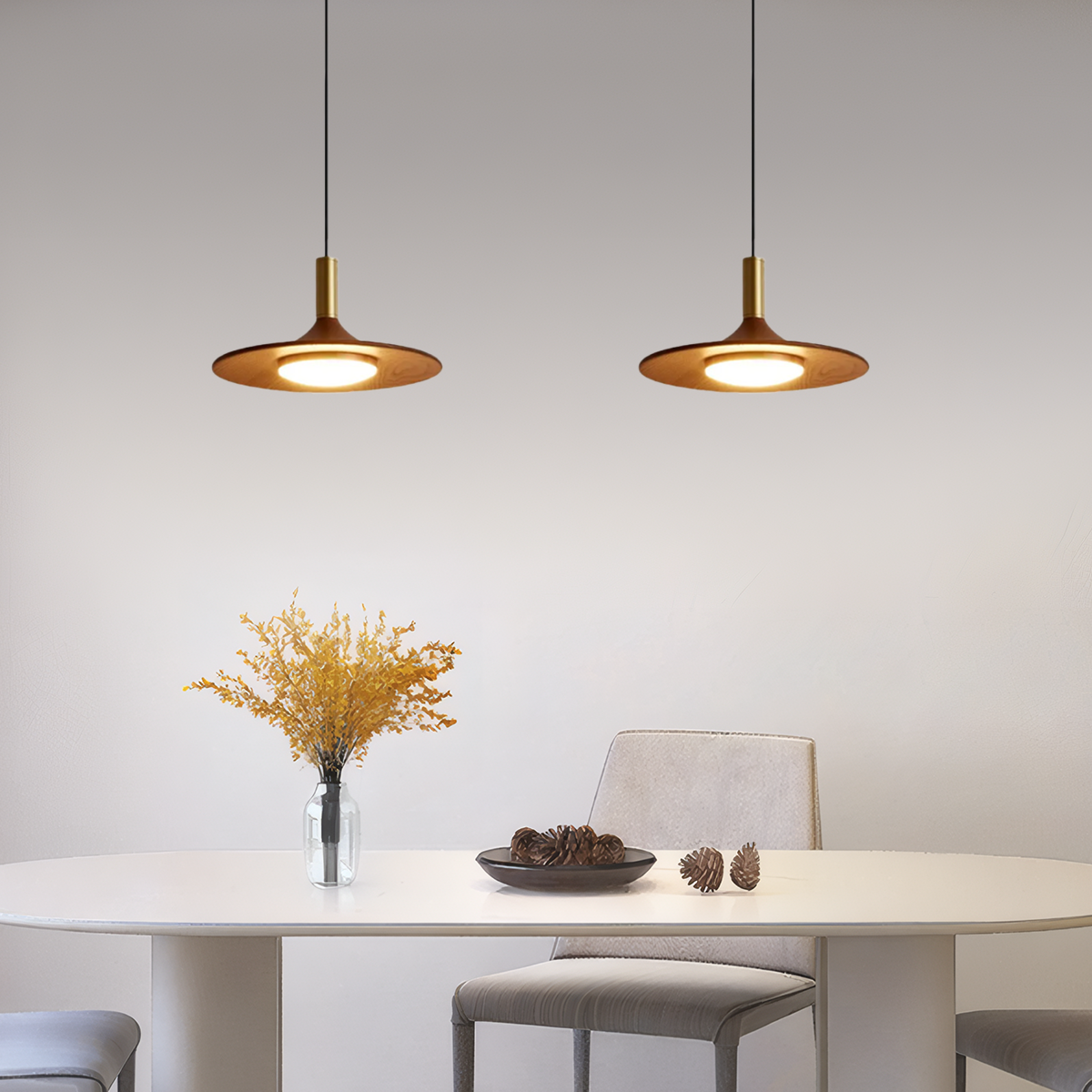 Vintage Pendelleuchte LED Walnuss Metall Holz Esszimmer