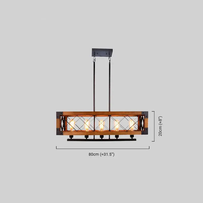 Modern Metall Rechteckig Holz Pendelleuchte Küche