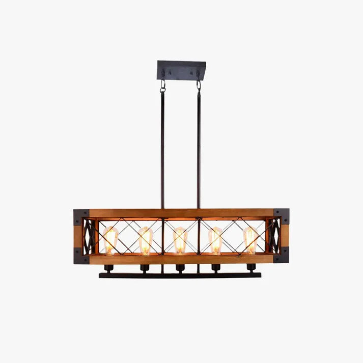 Modern Metall Rechteckig Holz Pendelleuchte Küche