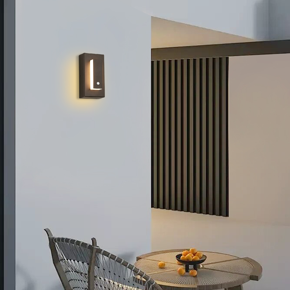 Modern Außenwandleuchte LED Rechteckig Schwarz Metall/Acryl Sensor Garten