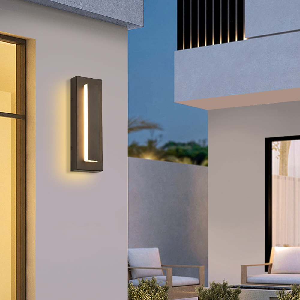 Modern Außenwandleuchte LED Rechteckig Schwarz Metall/Acryl Sensor Garten