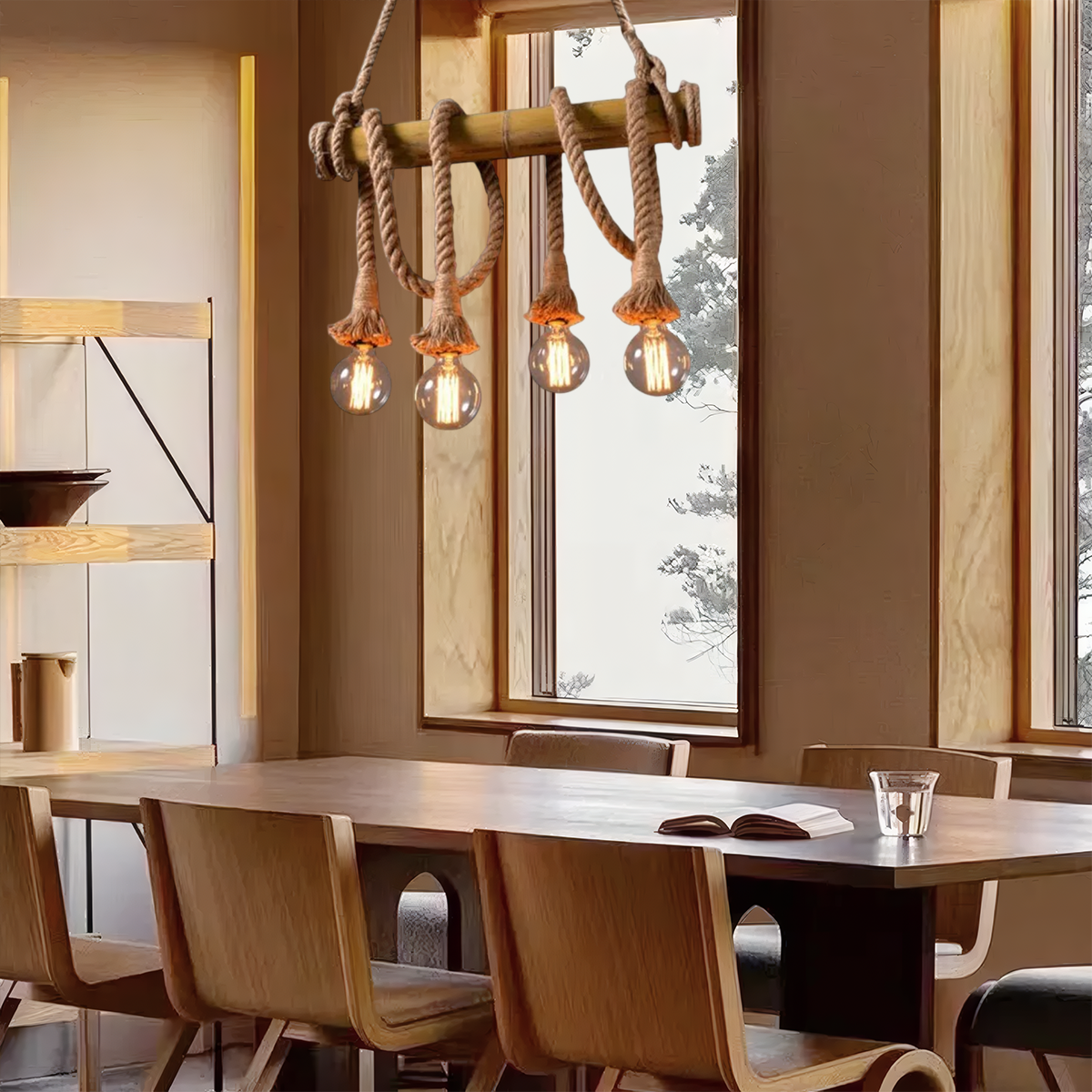 Landhausstil Pendelleuchte LED Bambus Esszimmer